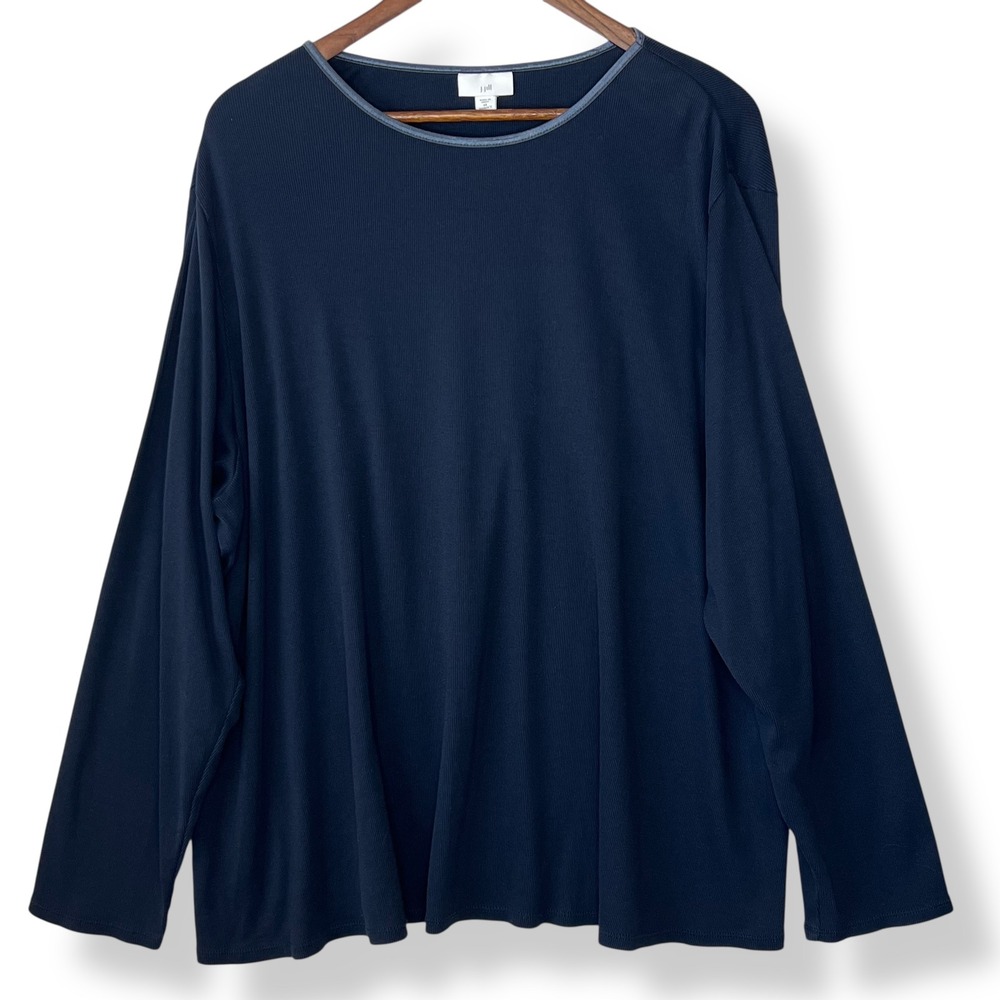 J. Jill Plus 4X Navy Blue Ribbed 100% Pima Cotton Long Sleeve Top KTP213464 Soft